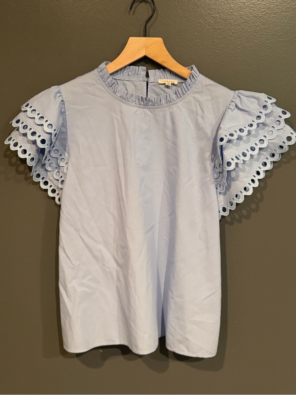 JODIFL Light Blue Eyelet Tiered Ruffle Sleeve Top